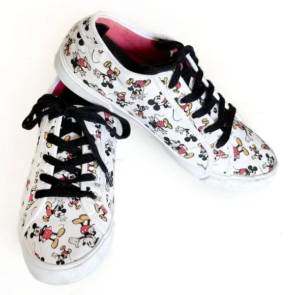 DISNEY Mickey Mouse All Over Canvas Shoes Women's Sz 8 Shoes Low White Sneakers - Picture 1 of 10